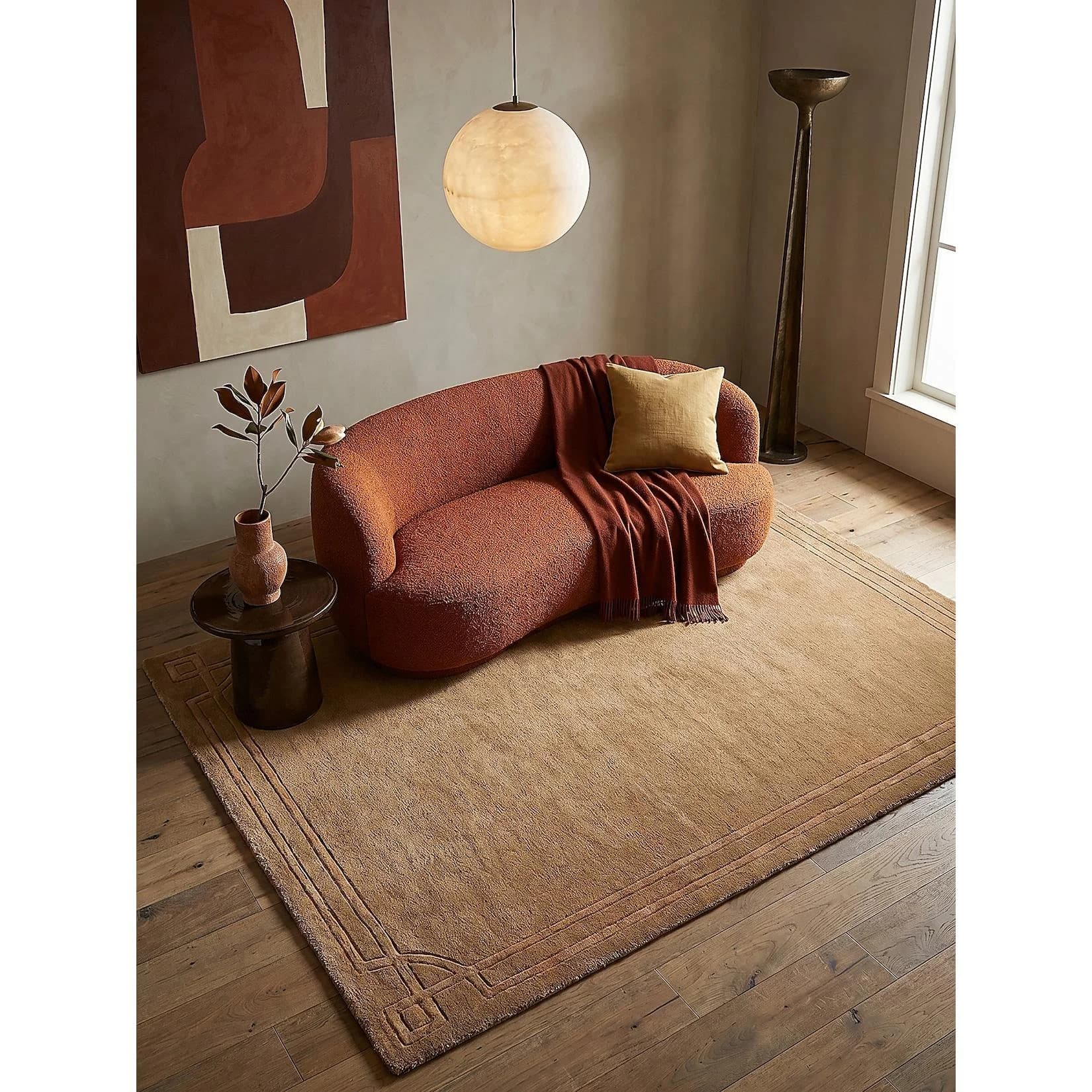 Kadima Design Wollteppich GLEN Art-Déco Bordüre Ocker