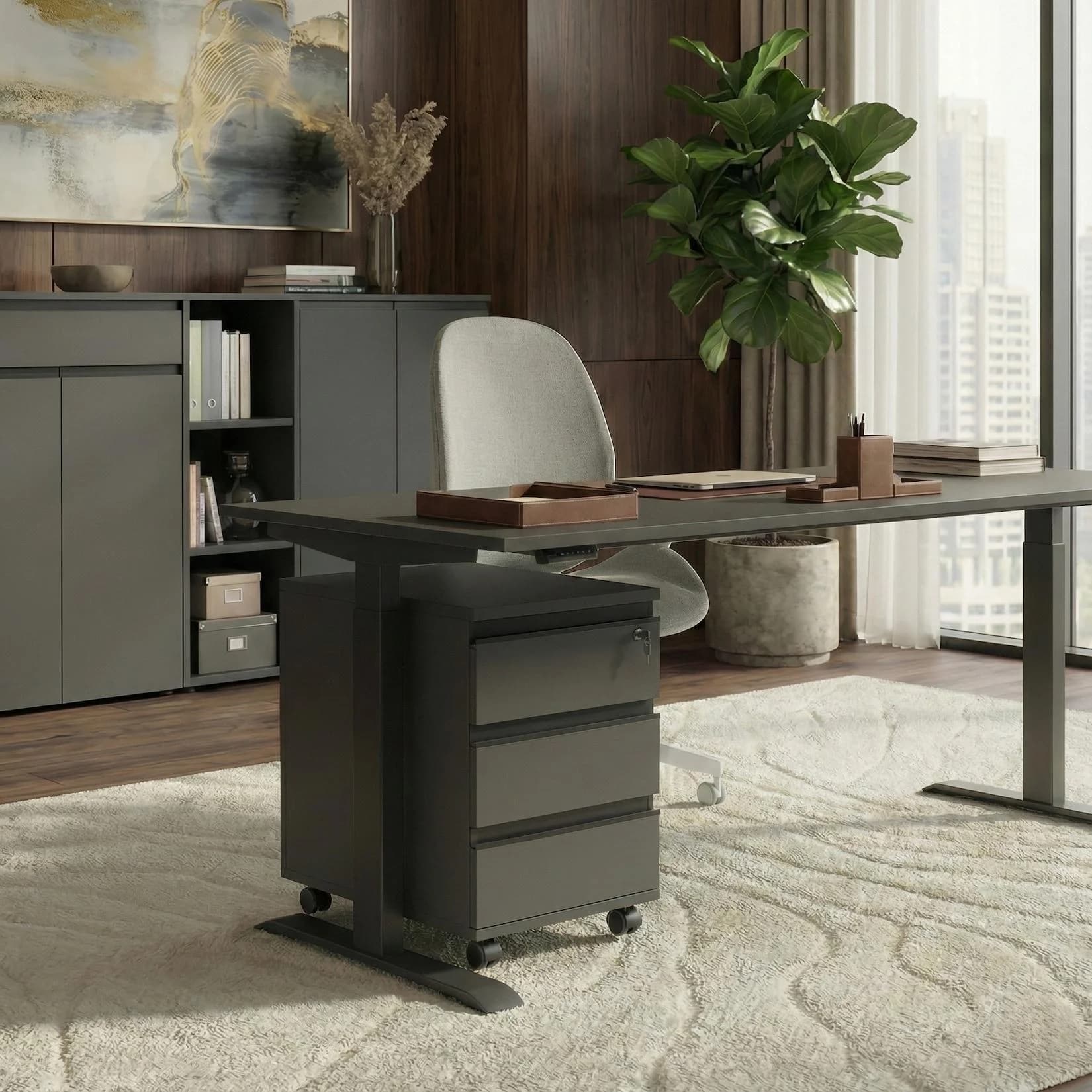 Kadima Design Schreibtisch höheneinstellbar Graphit C-Fuß Bürotisch Ergonomisch