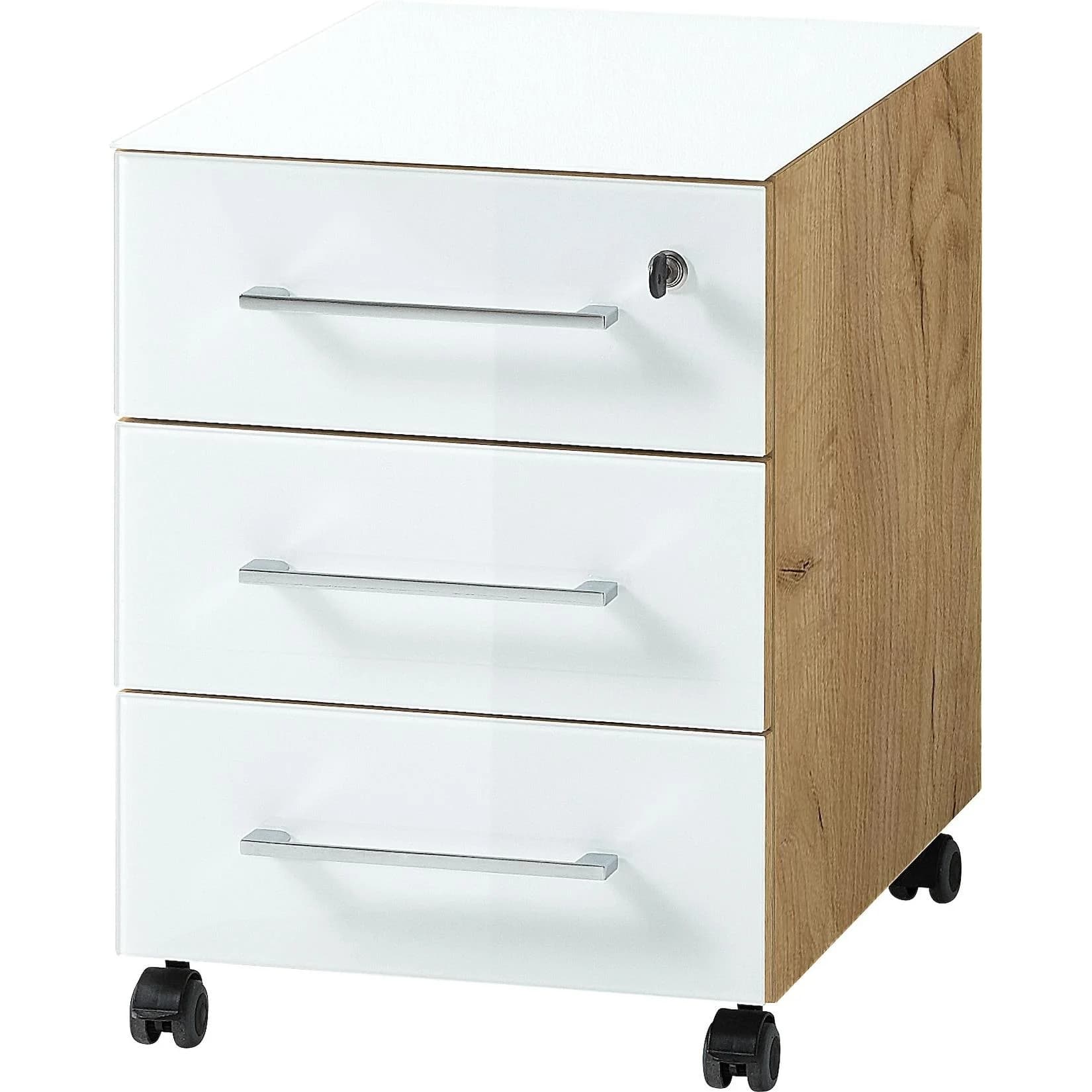KADIMA DESIGN Rollcontainer 3 Schubladen Weiß Glasfront Soft-Close