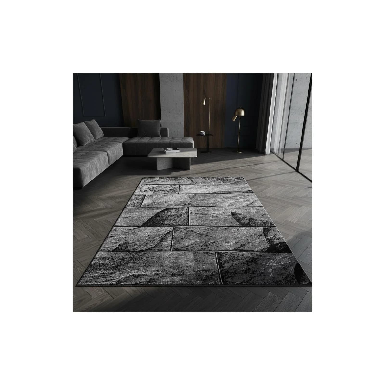 Kadima Design Kurzflorteppich DRAU Steinoptik Schwarz