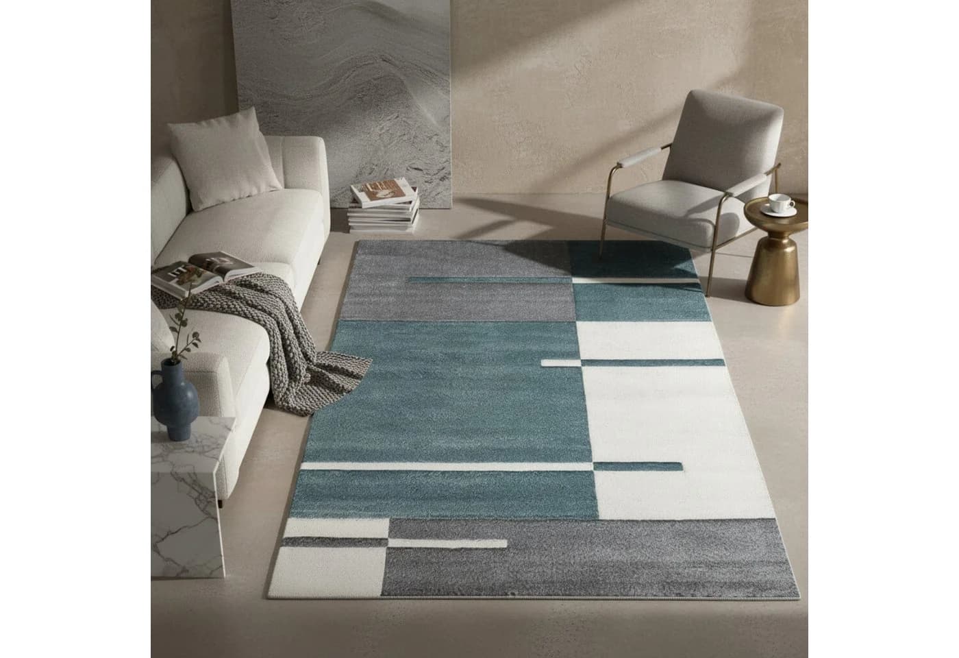 KADIMA DESIGN Teppich LATEMAR Blau Karo Kurzflor