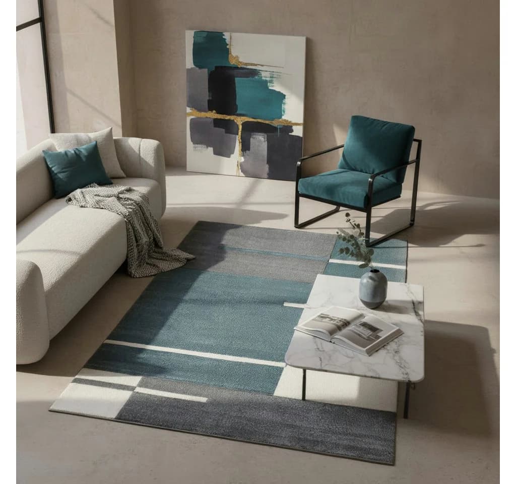 KADIMA DESIGN Teppich LATEMAR Blau Karo Kurzflor - Bild 2