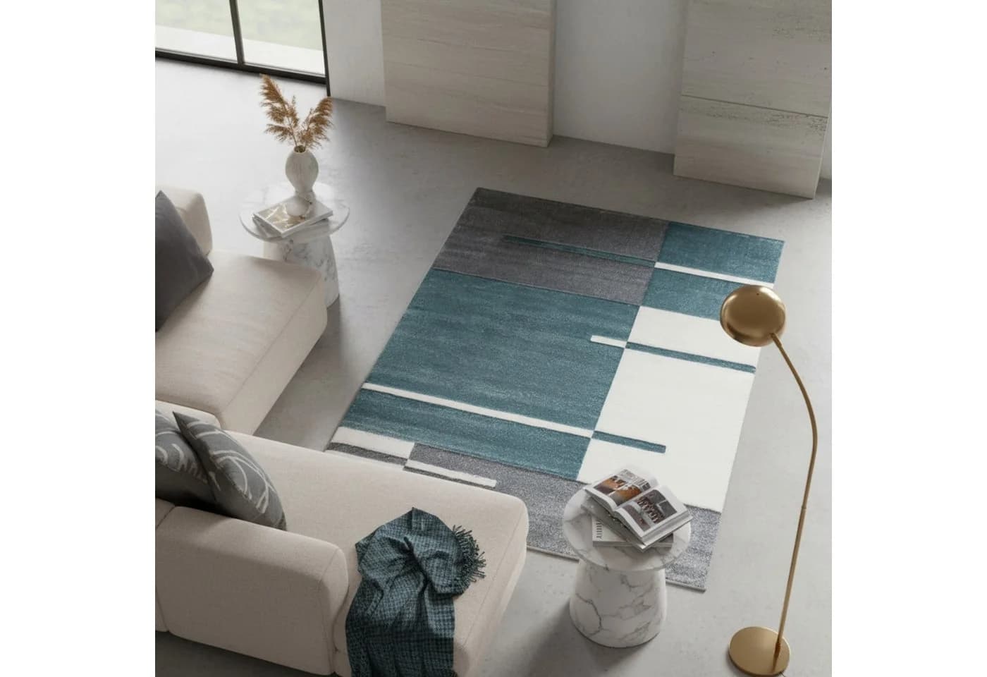 KADIMA DESIGN Teppich LATEMAR Blau Karo Kurzflor - Bild 3