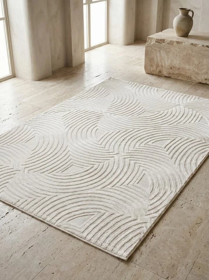 KADIMA DESIGN Teppich ILLER Creme 3D-Design Kurzflor