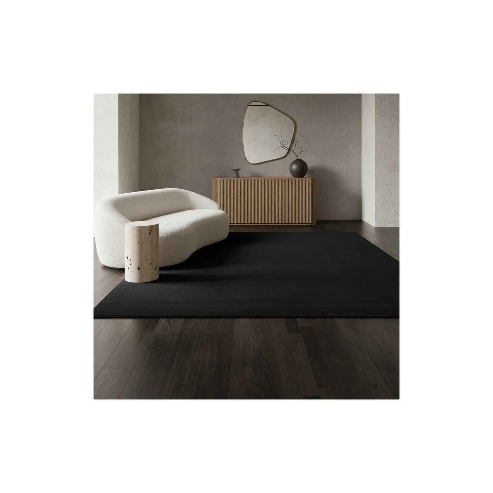 Kadima Design Kurzflorteppich LECH Schwarz Einfarbig