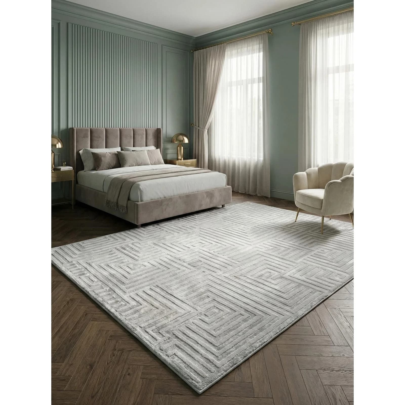 Kadima Design Kurzflorteppich ILLER 3D-Design Jute Silber