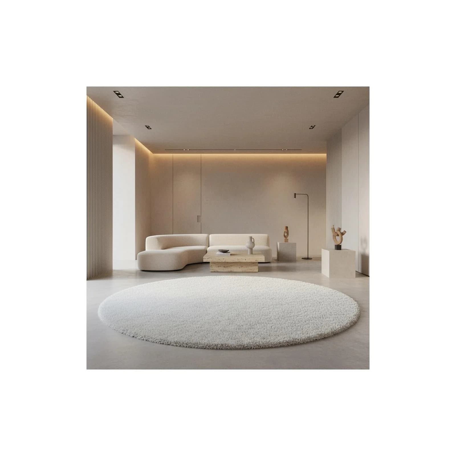 KADIMA DESIGN Shaggy Teppich SPREE Rund Weiß Hochflor
