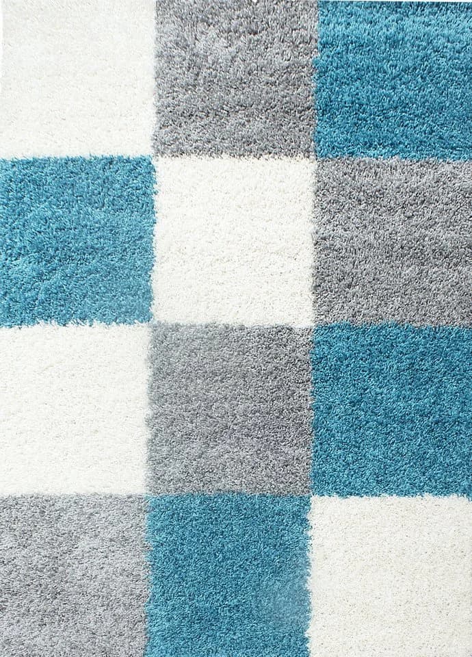 KADIMA DESIGN Teppich RHEIN Shaggy Türkis Karo