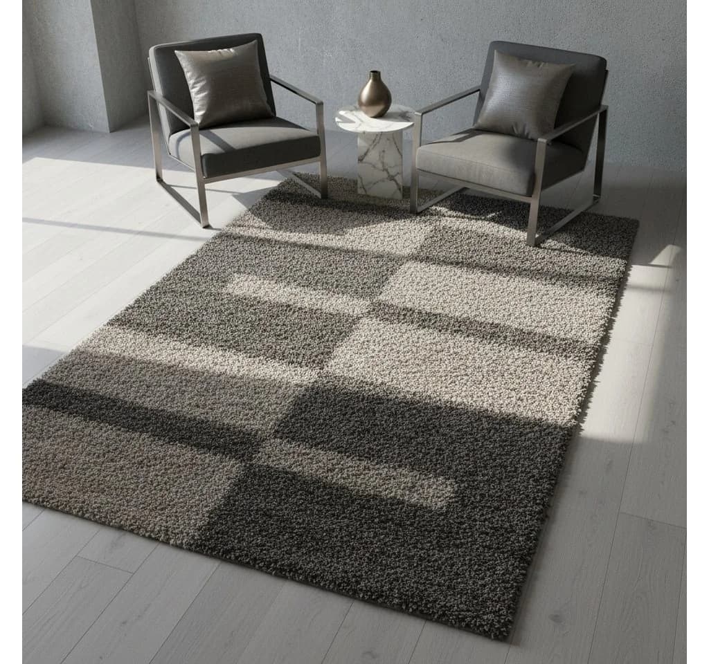 KADIMA DESIGN Teppich WERFEN Shaggy Taupe Karo