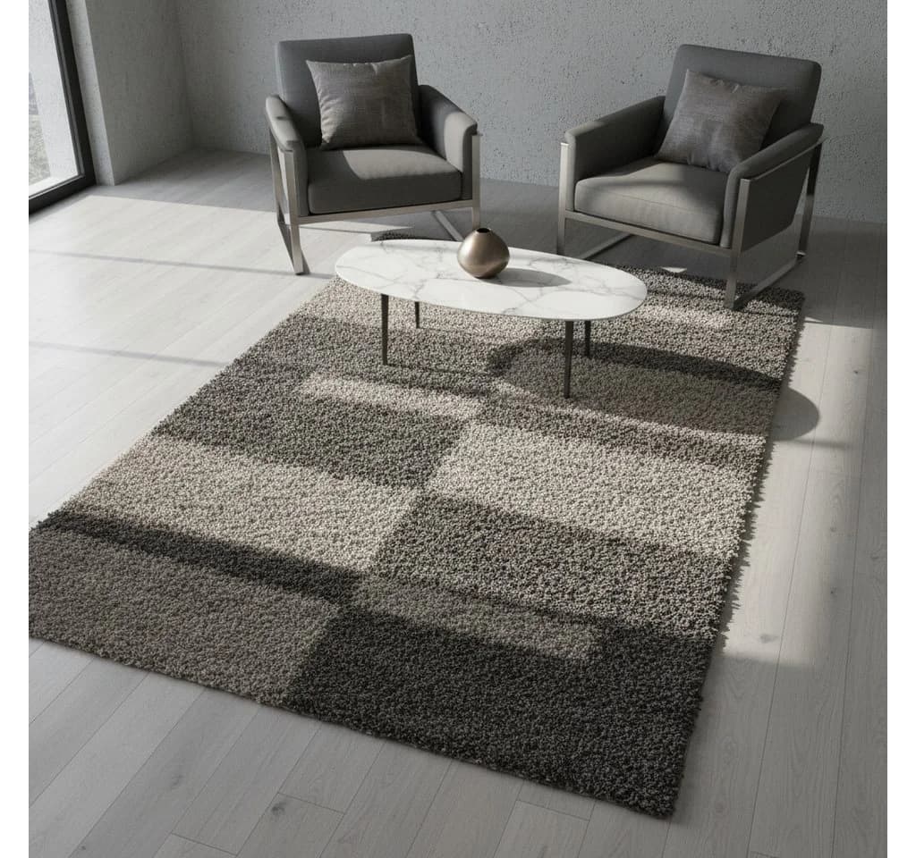 KADIMA DESIGN Teppich WERFEN Shaggy Taupe Karo - Bild 3