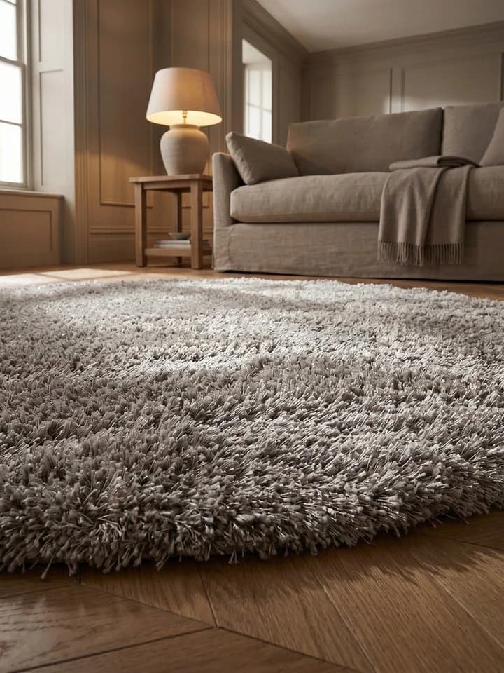 KADIMA DESIGN SALZACH Shaggy Teppich Beige Rund 80x80 cm
