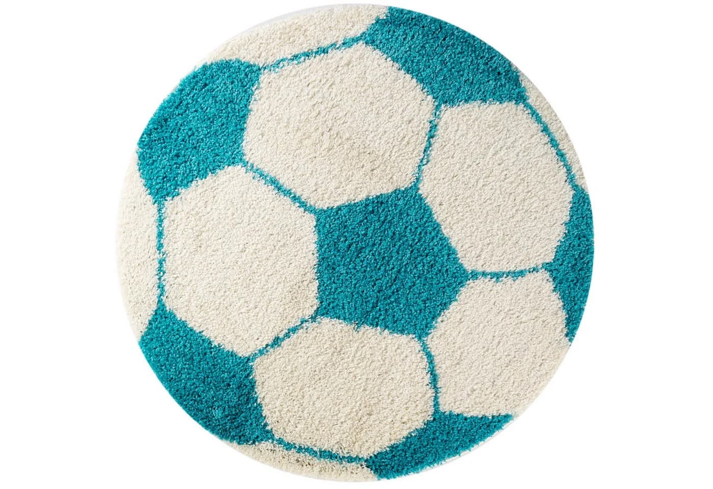 KADIMA DESIGN Kinderteppich MATREI Türkis Fußball Motiv Shaggy