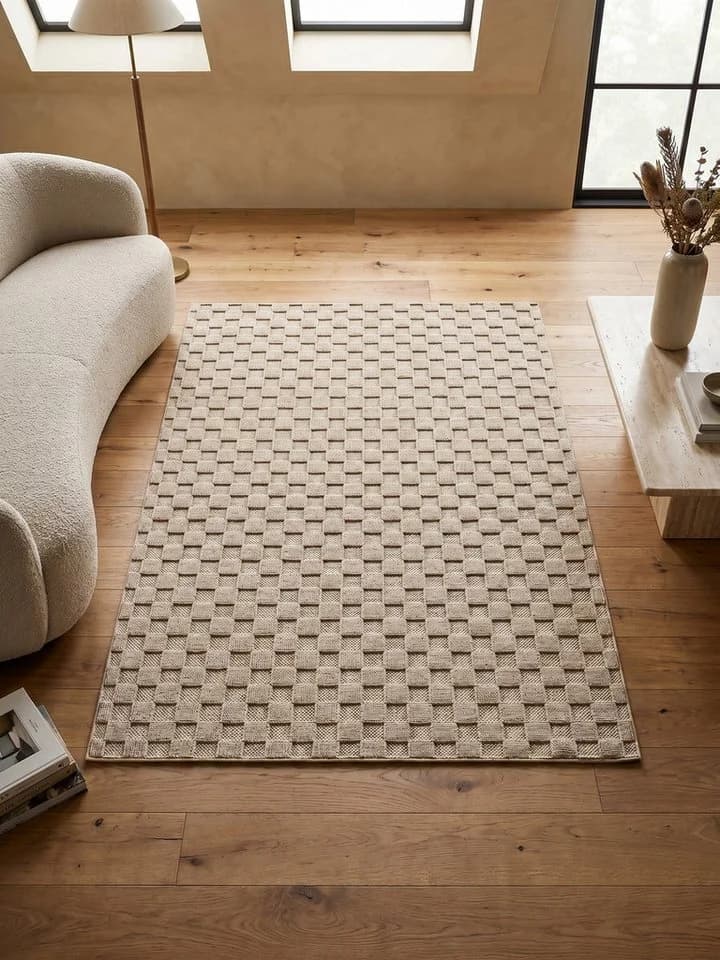 KADIMA DESIGN Teppich LANGAU Flachgewebe Schachbrett Beige - Bild 3
