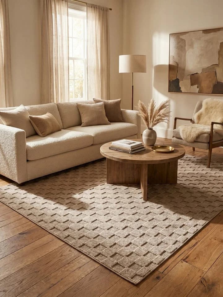 KADIMA DESIGN Teppich LANGAU Flachgewebe Schachbrett Beige - Bild 4