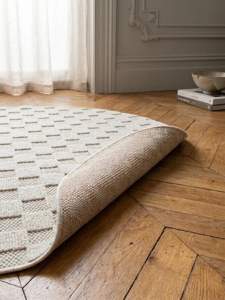 KADIMA DESIGN Flachgewebe-Teppich Schachbrett Creme 80x80 cm - Bild 5