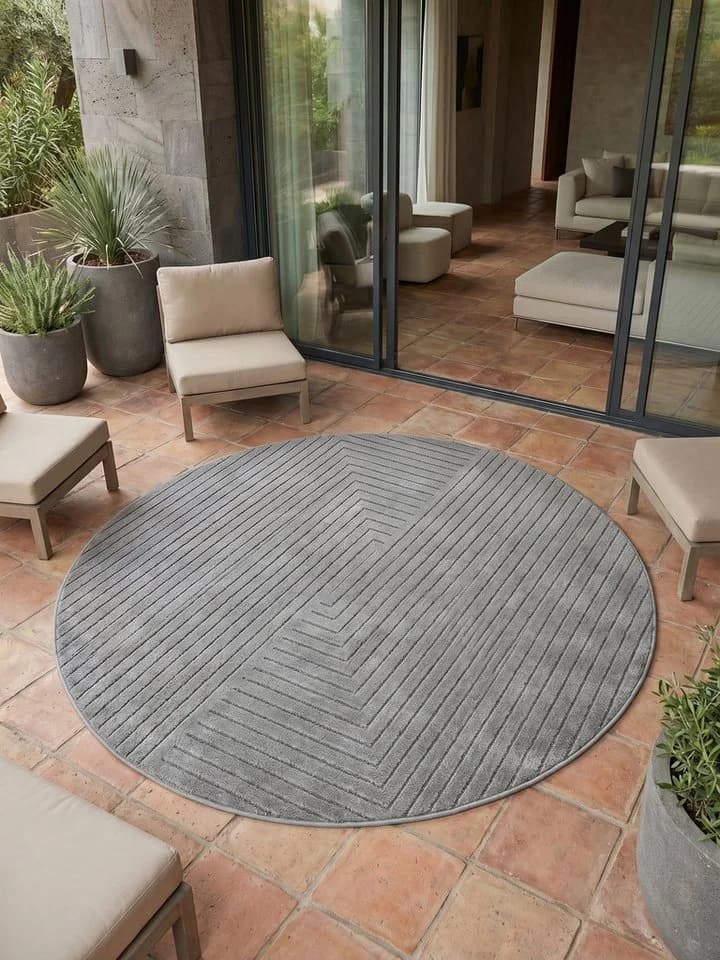 KADIMA DESIGN Outdoorteppich ENGADIN Silbergrau Rund Ø 80 cm - Bild 3