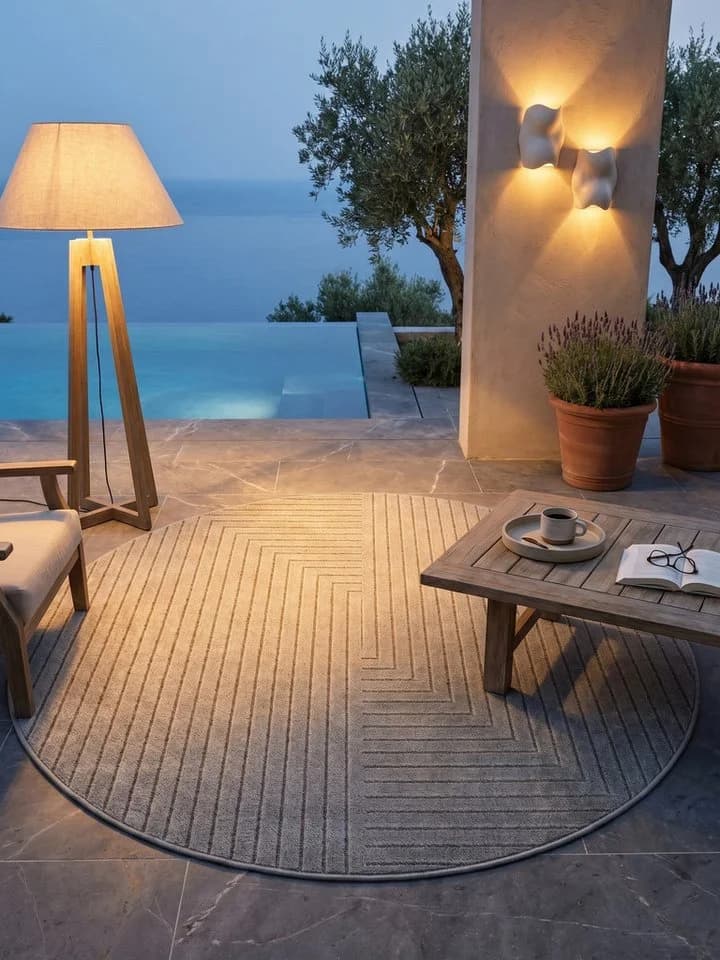 KADIMA DESIGN Outdoorteppich ENGADIN Silbergrau Rund Ø 80 cm - Bild 4