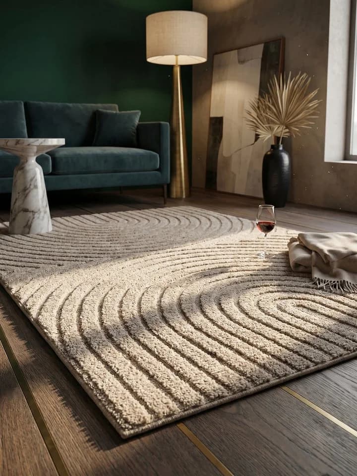 KADIMA DESIGN Teppich RIGI Beige 3D-Effekt Hoch-Tief