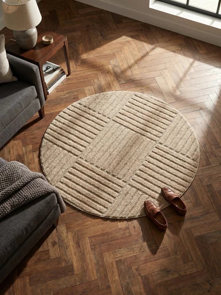 KADIMA DESIGN Teppich RIGI Rund Beige 3D-Effekt - Bild 3