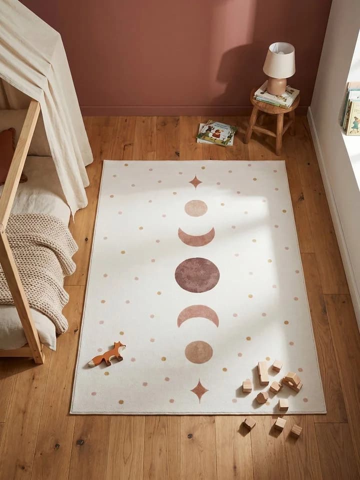 KADIMA DESIGN Kinderteppich TINO Creme Kurzflor Maschinenwaschbar