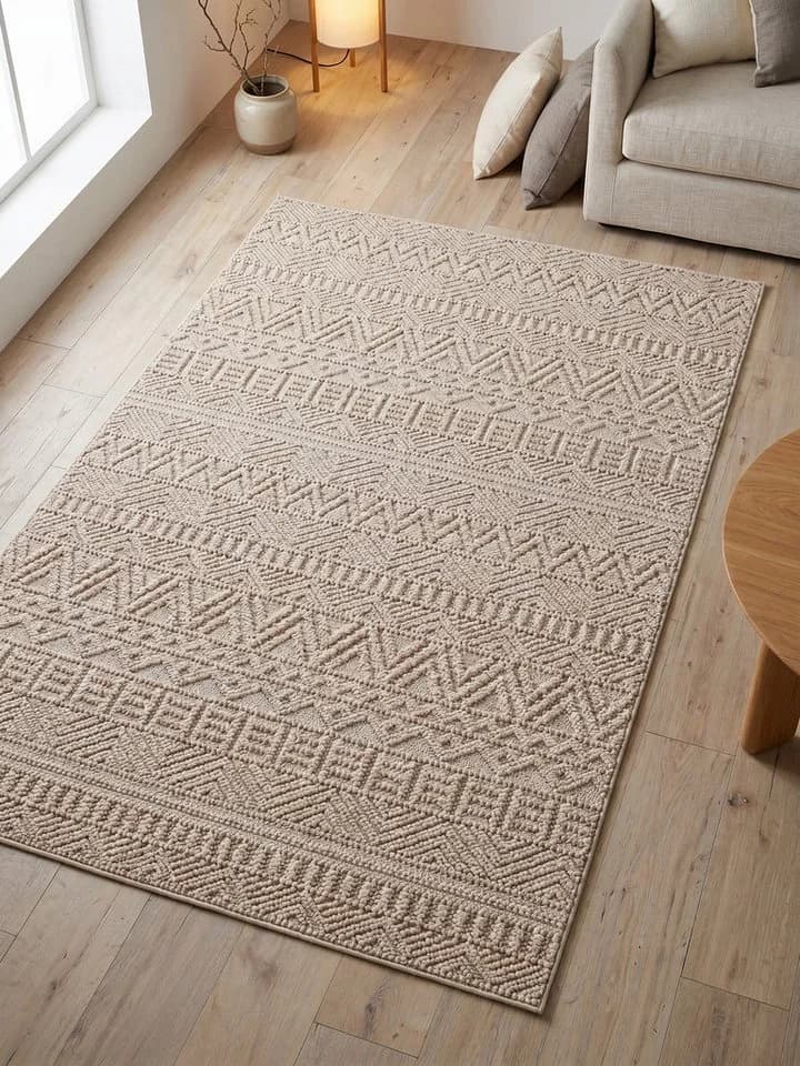 KADIMA DESIGN Teppich LANGAU Beige Ethno Streifen Flachgewebe - Bild 5