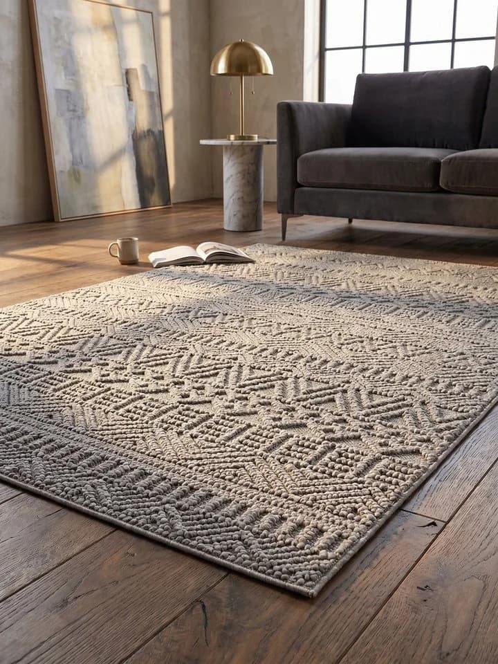 KADIMA DESIGN Teppich LANGAU Silber Ethno Streifen Flachgewebe - Bild 3