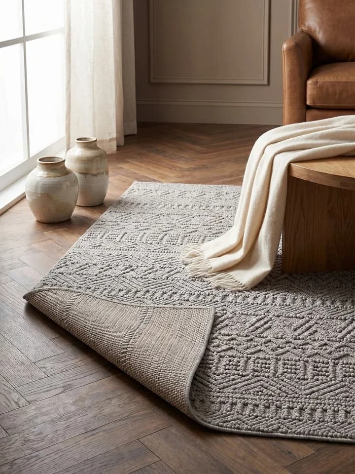 KADIMA DESIGN Teppich LANGAU Silber Ethno Streifen Flachgewebe - Bild 5