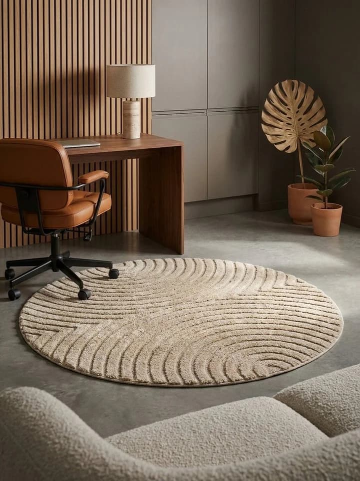 KADIMA DESIGN Teppich RIGI Rund Beige 3D-Effekt