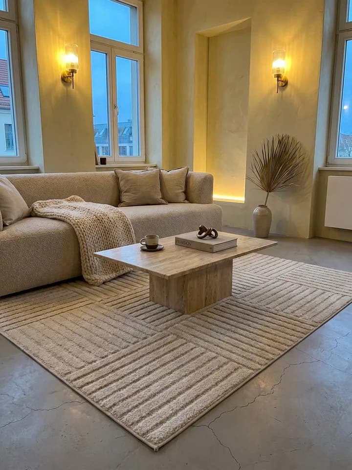 KADIMA DESIGN Teppich RIGI Creme 3D-Effekt Polypropylen