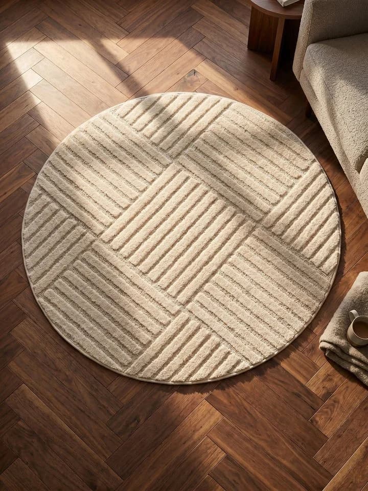 KADIMA DESIGN Teppich RIGI 3D-Effekt Creme Rund - Bild 5