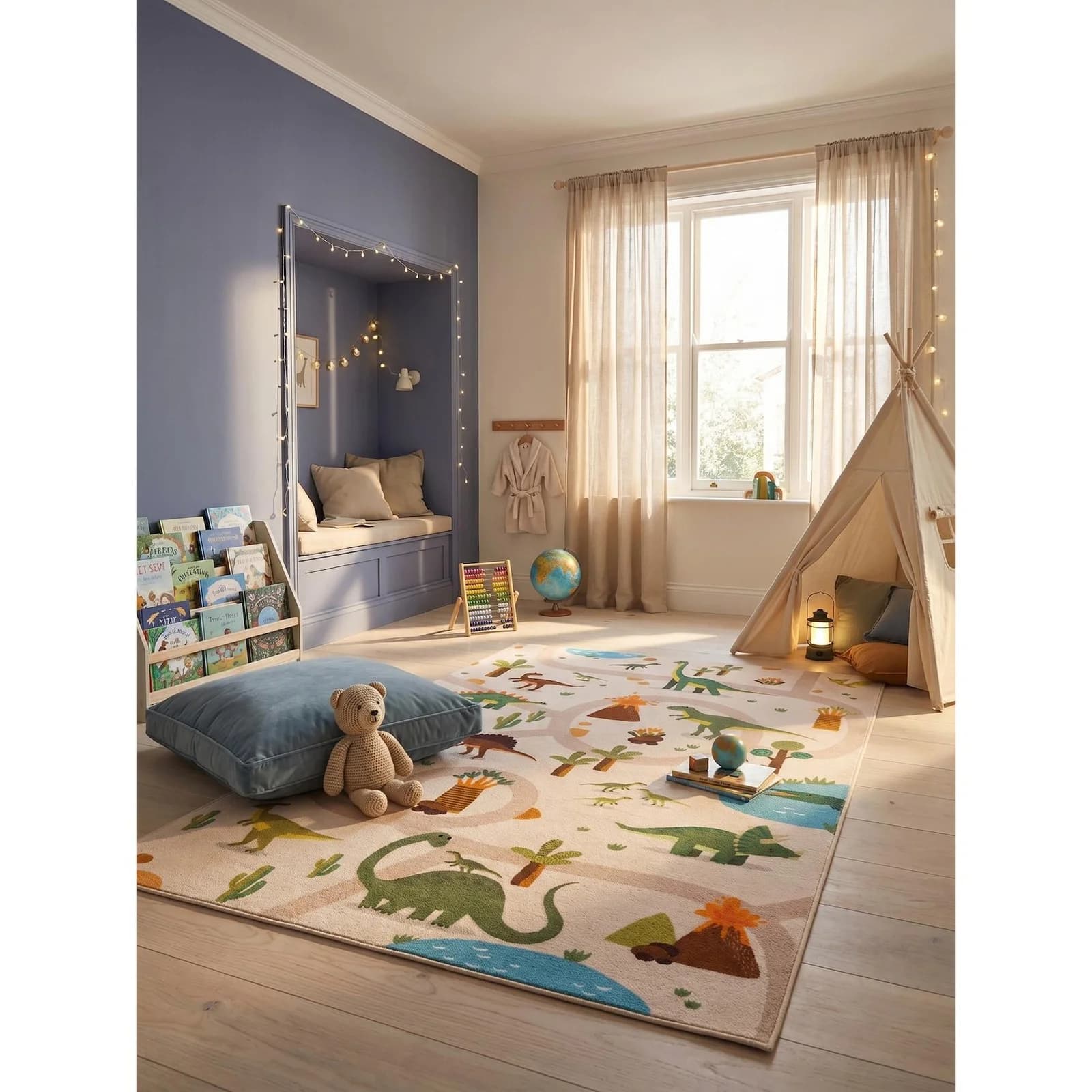 Kadima Design Kinderteppich Dinosaurier Beige Maschinenwaschbar