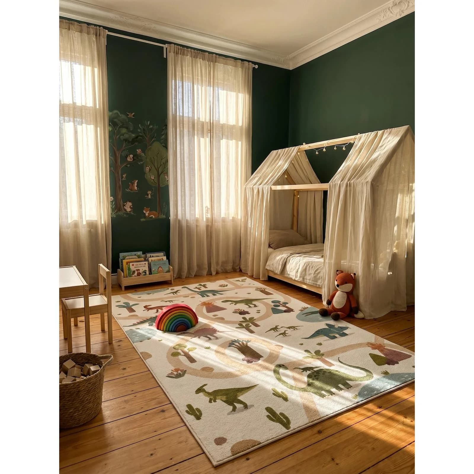 Kadima Design Kinderteppich Dinosaurier-Landschaft Creme