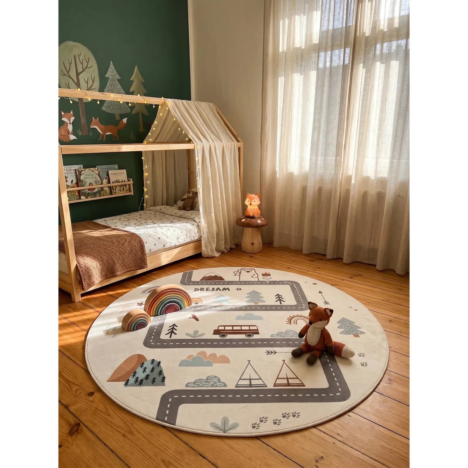 Kadima Design Kinderteppich Straßenkarte Creme 120x120 cm