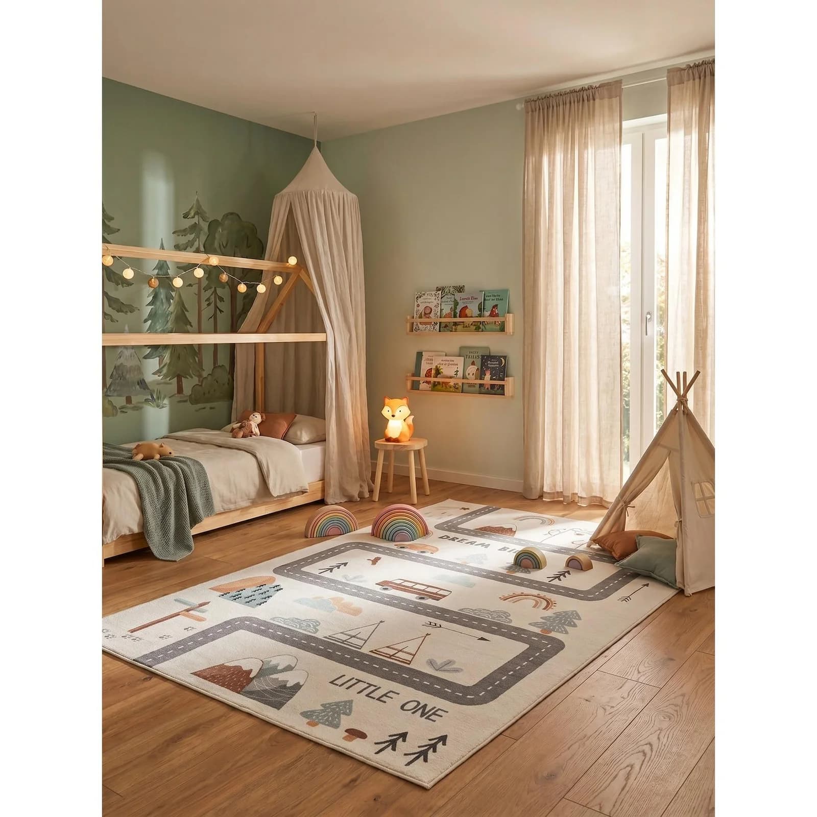 Kadima Design Kinderteppich Straßenkarte Abenteuer Creme 200x290 cm
