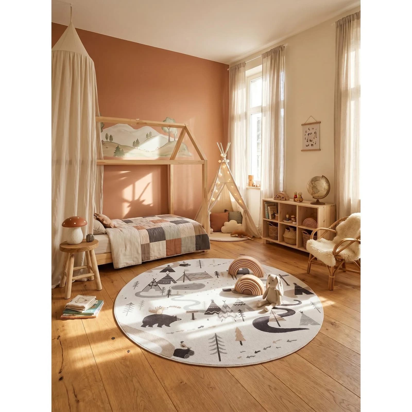 Kadima Design Kinderteppich Waldabenteuer Creme 120x120 cm