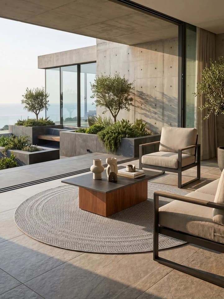 KADIMA DESIGN Teppich VENTOUX Grau 80x80 cm Outdoor Balkonteppich