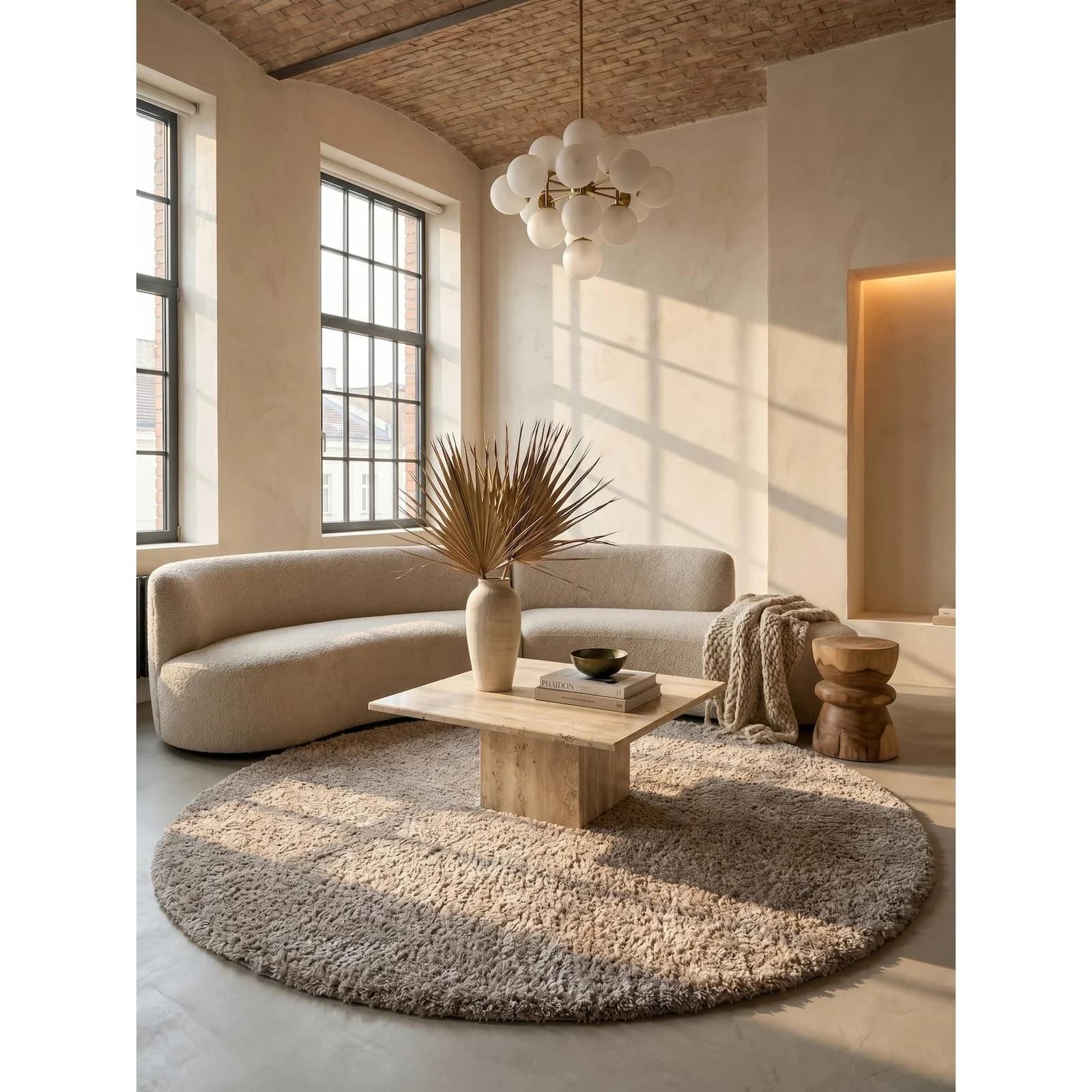 Kadima Design Hochflorteppich SALZACH Beige Rund Ø 80 cm