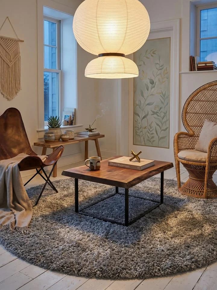 KADIMA DESIGN Teppich SALZACH Shaggy Hellgrau Rund