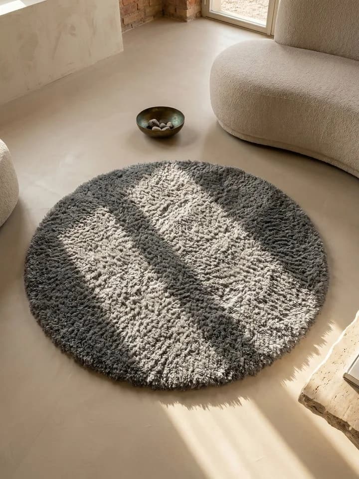 KADIMA DESIGN Teppich SALZACH Shaggy Hellgrau Rund - Bild 2