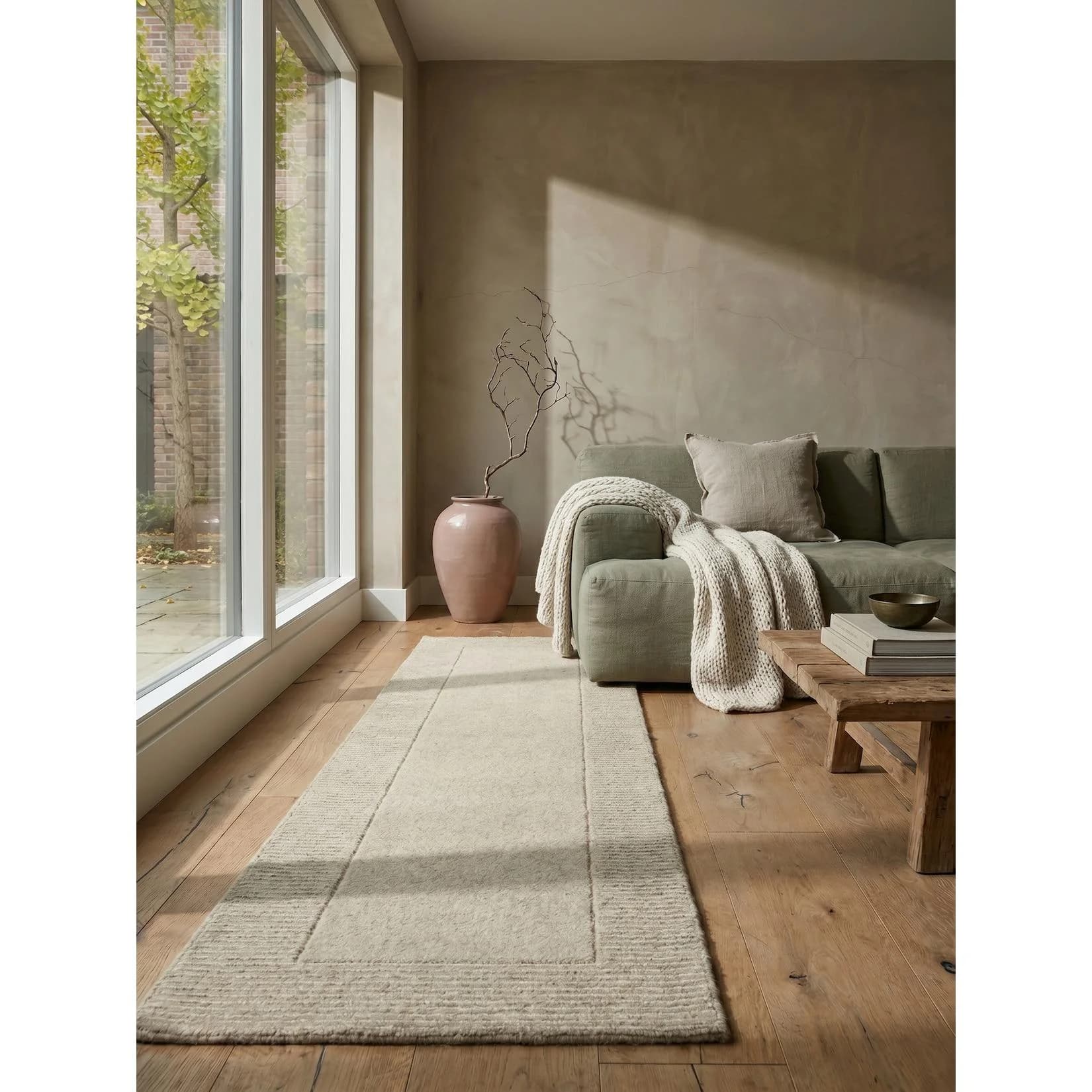 Kadima Design Teppich-Läufer MOLE Kurzflor Wolle Natur Bordüre