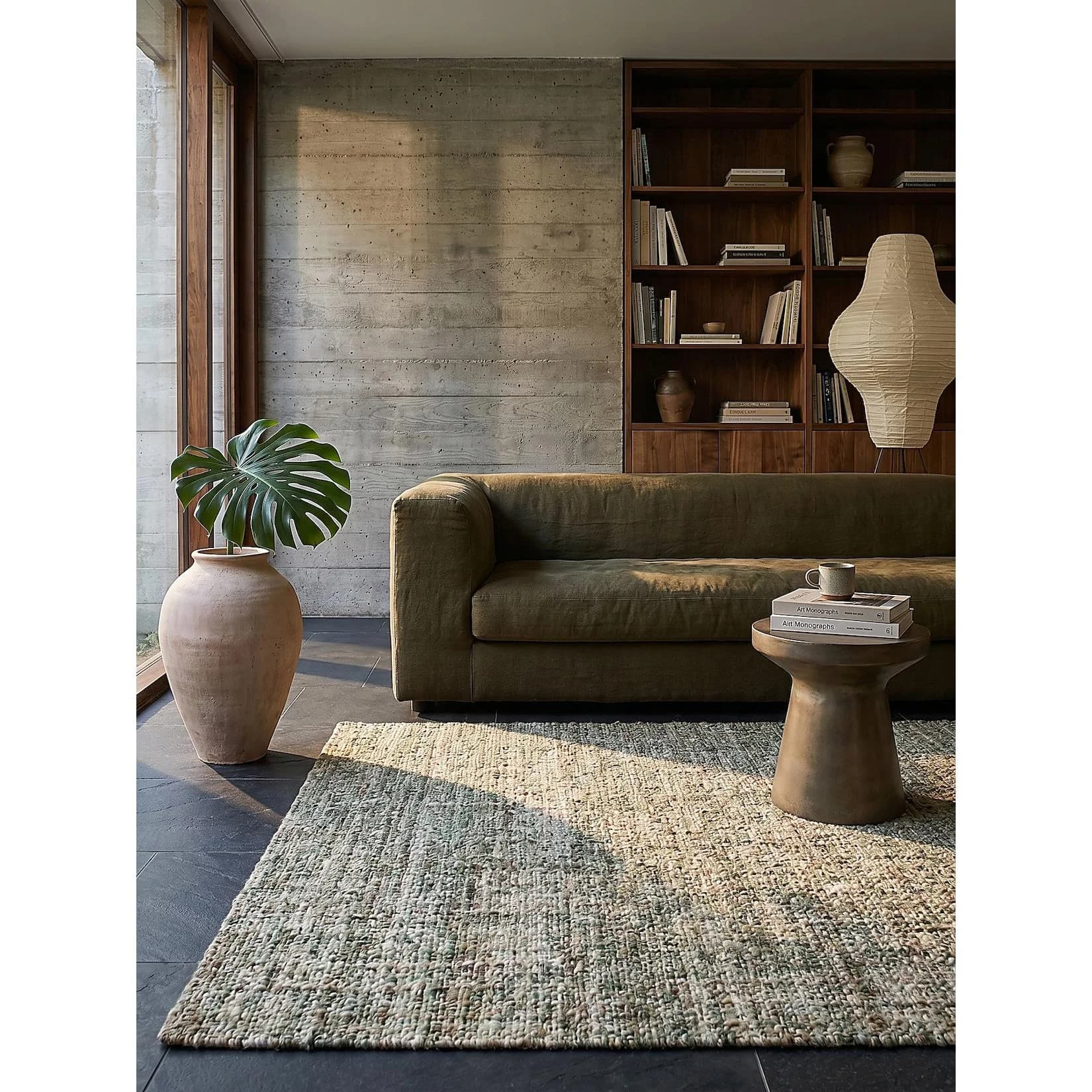 Kadima Design Wollteppich OTLEY Grün Tweed Bouclé Flachgewebe