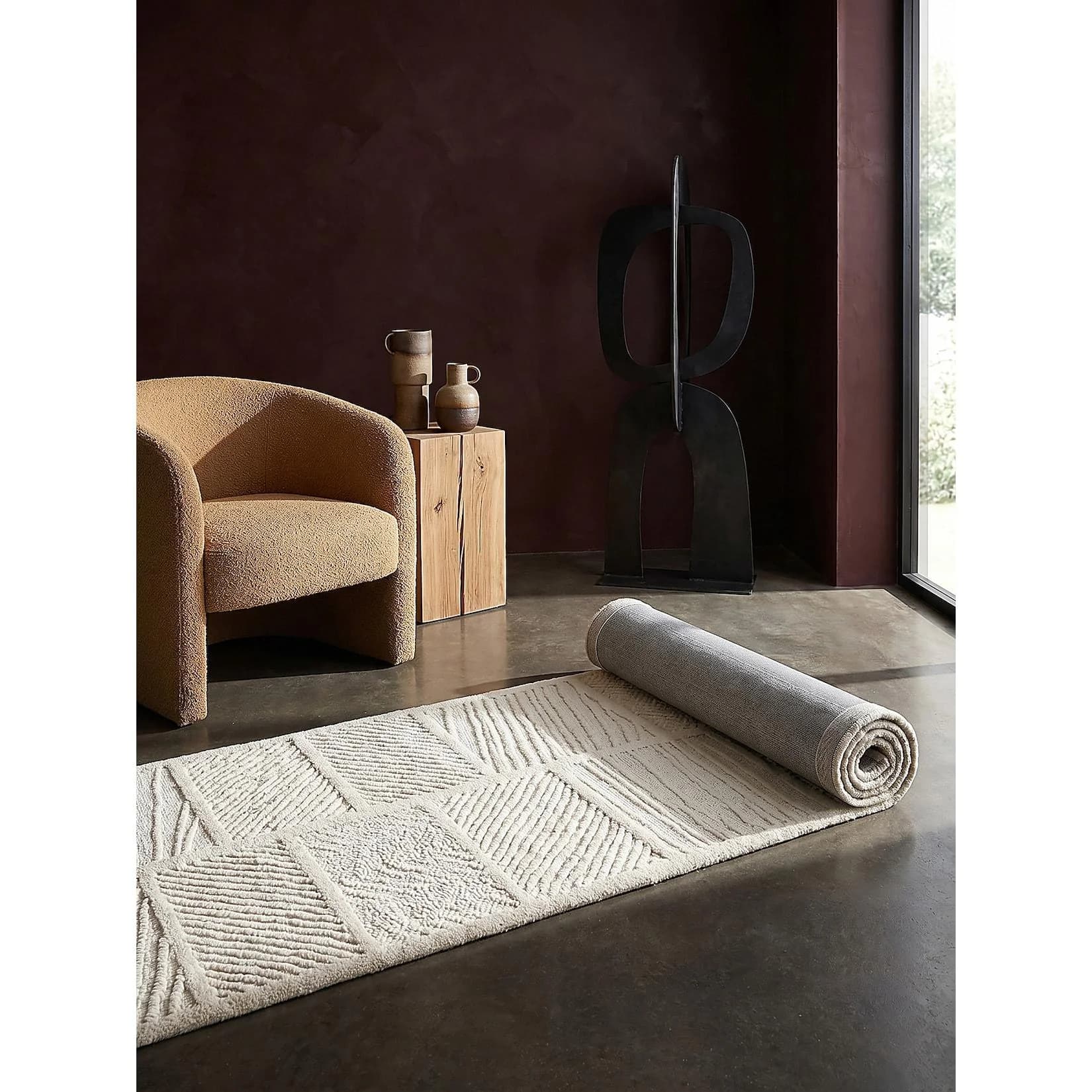 Kadima Design Teppich-Läufer CARVE Blockrelief Cremeweiß