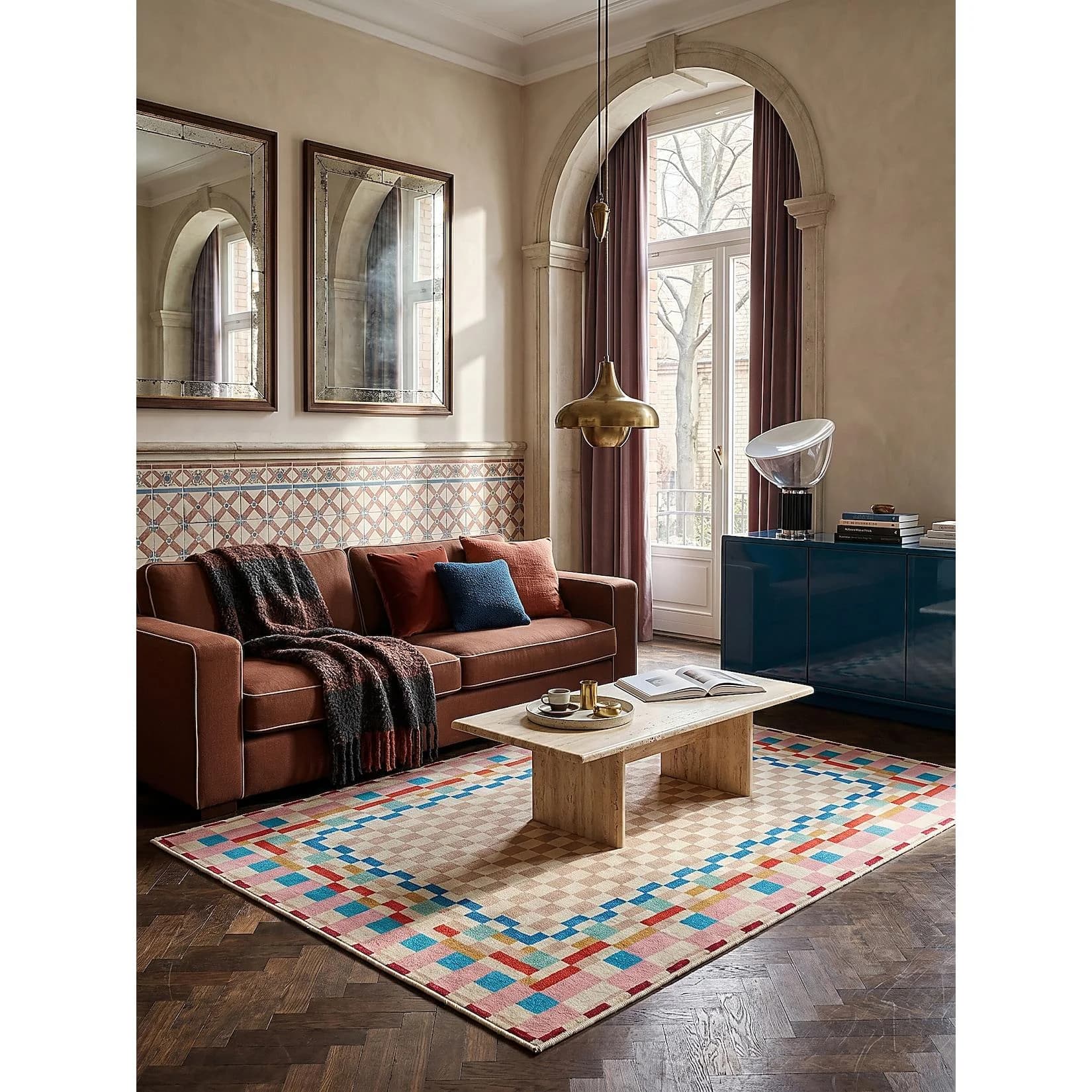 Kadima Design Designerteppich DAHLIA Schachbrett Wolle Multi