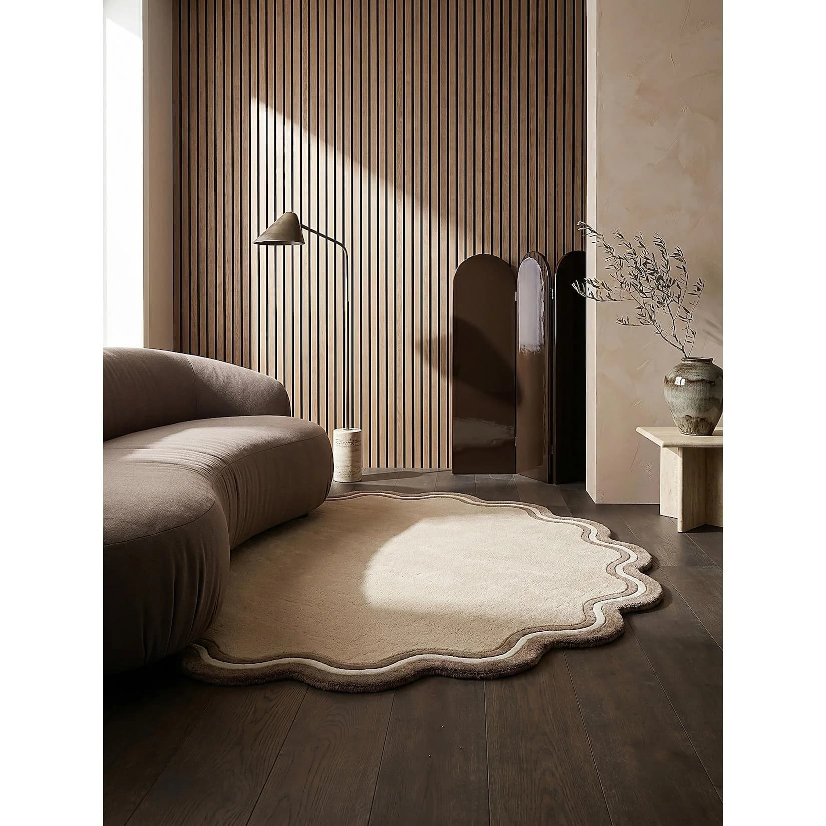 Kadima Design Wollteppich WINCH Rund 180 cm Naturfarben Modern Retro