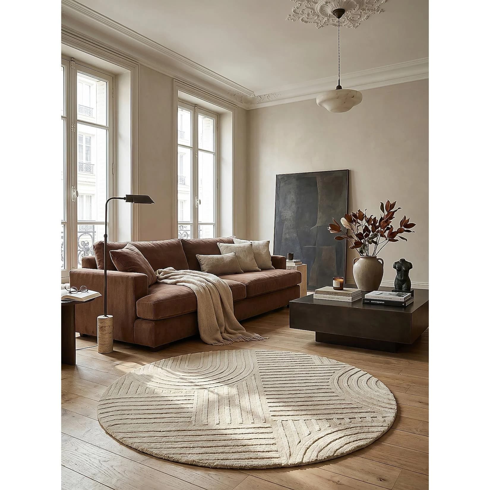 Kadima Design Teppich LEVEN Zen Japandi Wolle Rund 160 cm Natur