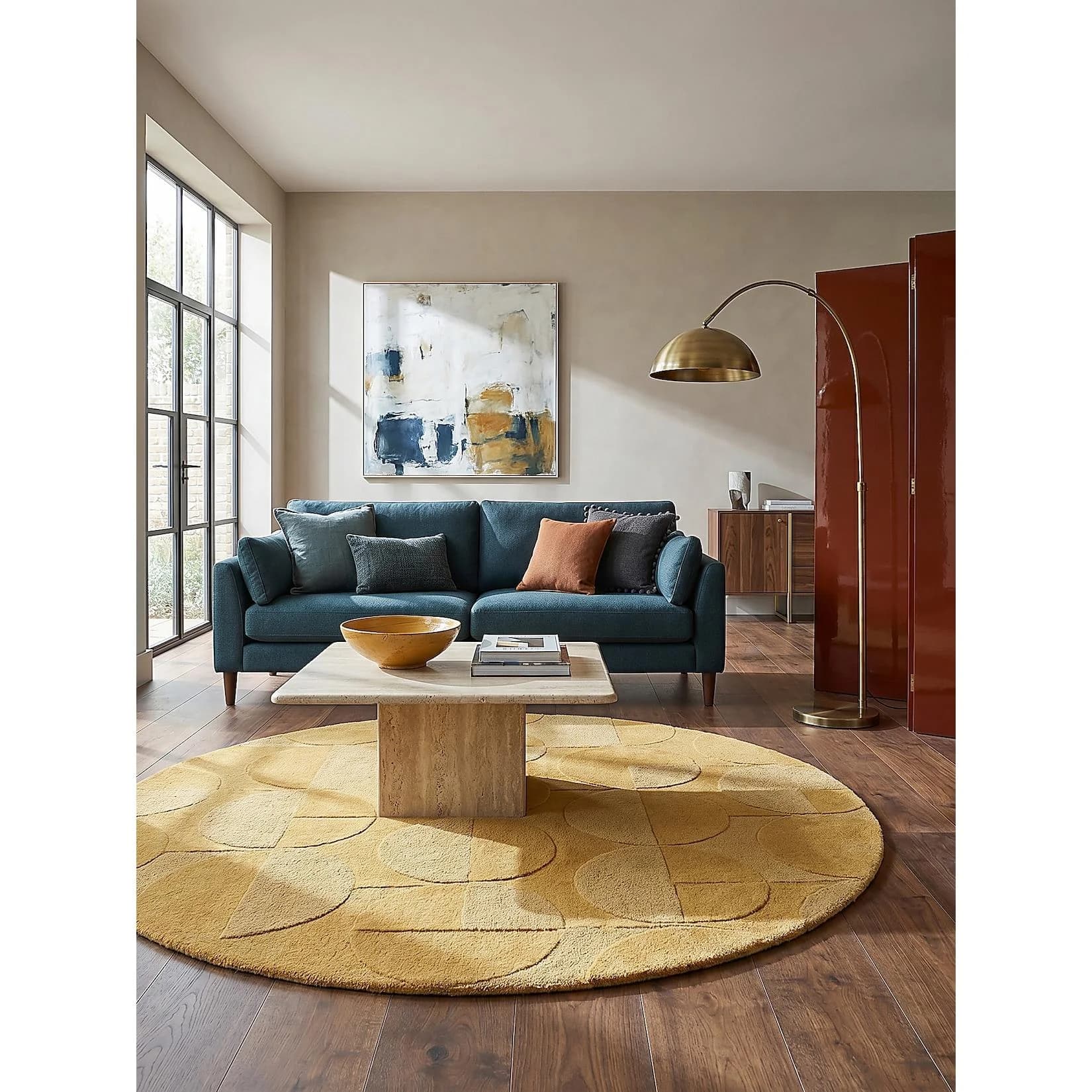 Kadima Design Wollteppich DEBEN Senfgelb Rund Ø 160 cm
