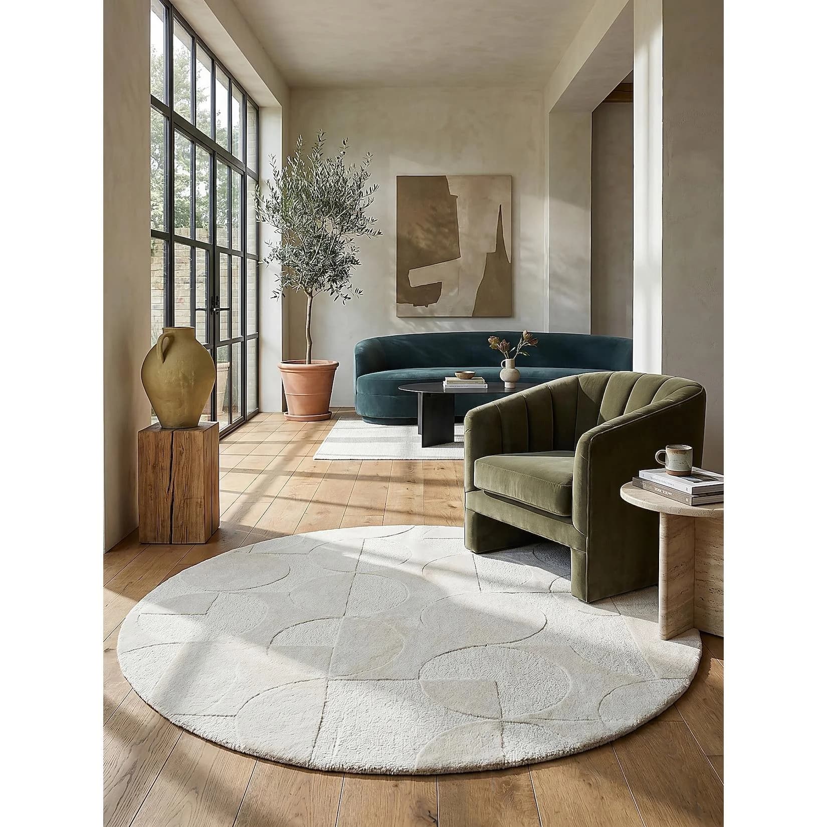 Kadima Design Wollteppich DEBEN Rund Elfenbein Geometrisch