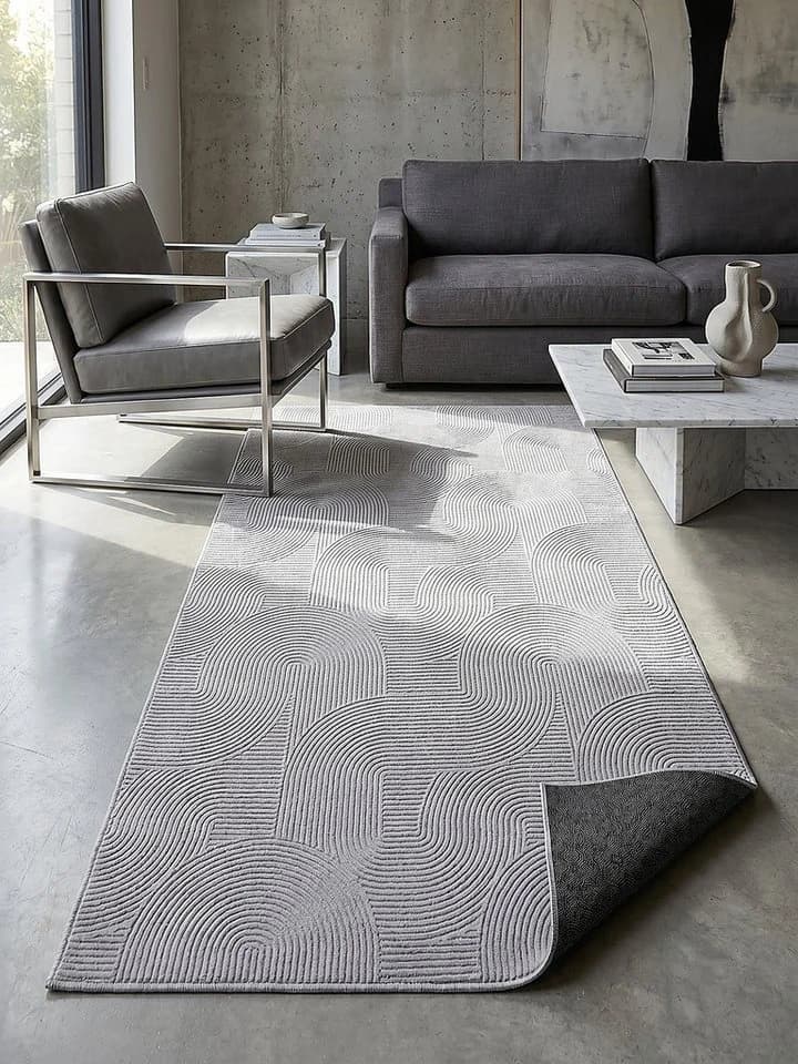 KADIMA DESIGN Teppichläufer DALAR Grau Geometrisch Polypropylen - Bild 4