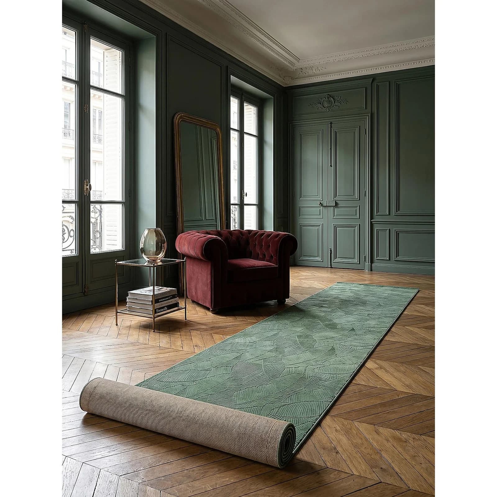 KADIMA DESIGN Läufer Kurzflor Waldgrün 80x150 cm DALAR
