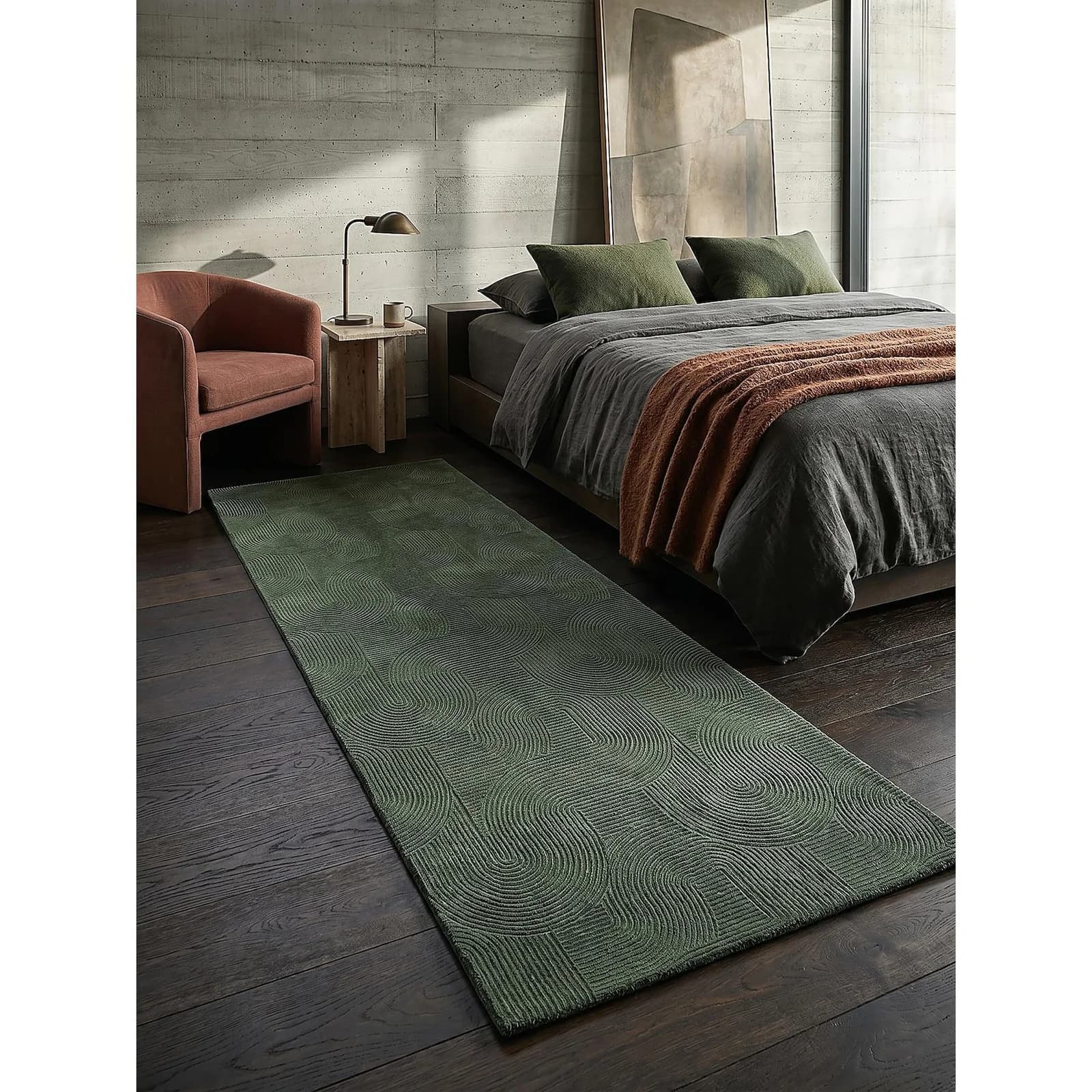 KADIMA DESIGN Läufer Kurzflor Waldgrün 80x150 cm DALAR